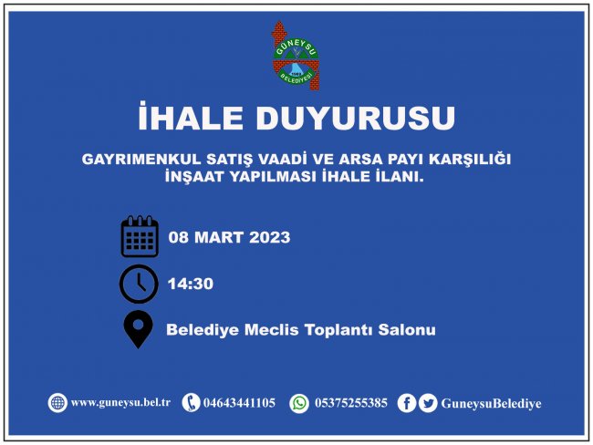 BELEDİYEMİZDEN İHALE DUYURUSU