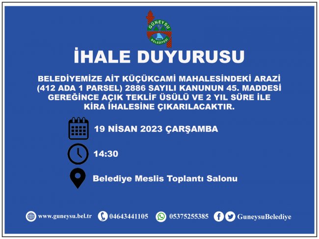 BELEDİYEMİZDEN ARAZİ KİRALAMA DUYURUSU;