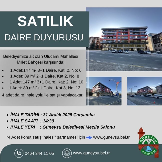 4 ADET KONUT SATIŞ İHALESİ DUYURUSU