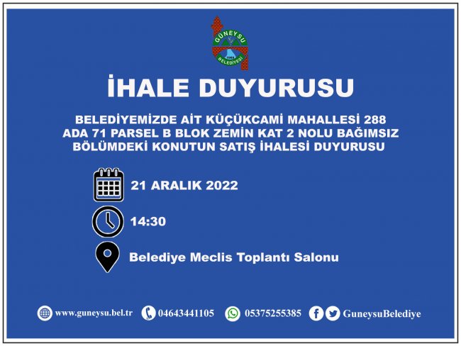 BELEDİYEMİZDEN 1 ADET KONUT SATIŞ İHALE İLANI;