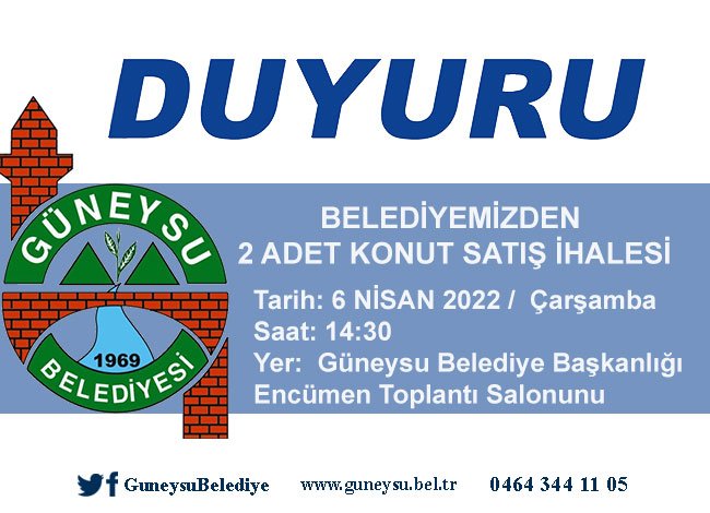 BELEDİYEMİZDEN 2 ADET KONUT SATIŞ İHALESİ